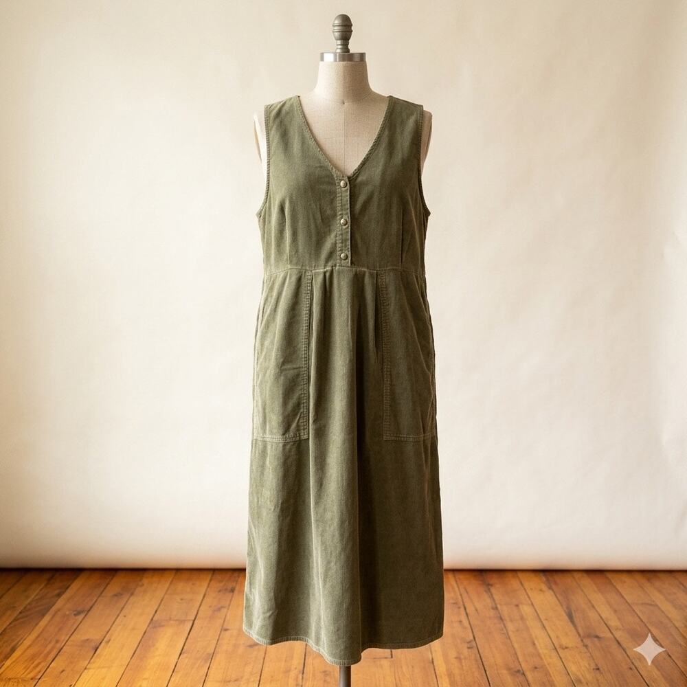 Vintage FLAX by Jeanne Engelhart Corduroy Pinafore Jumper Dress Sz M lagenlook